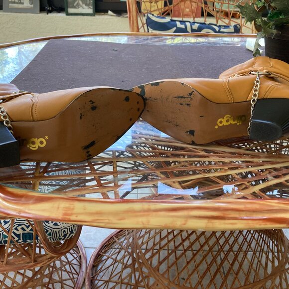 Vintage Dingo l Boots Sz 9M Ankle 2.5" Block Heel Tan  Excellent With Chain - Picture 9 of 9